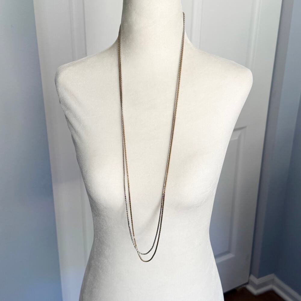 Silver and gold tone snake chain long necklace